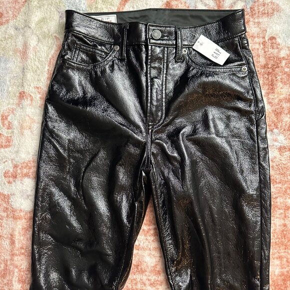 NWT Gap Vintage Slim High Rise Black Faux Leather Pants Womens 24/00 90s Y2K - Picture 3 of 8